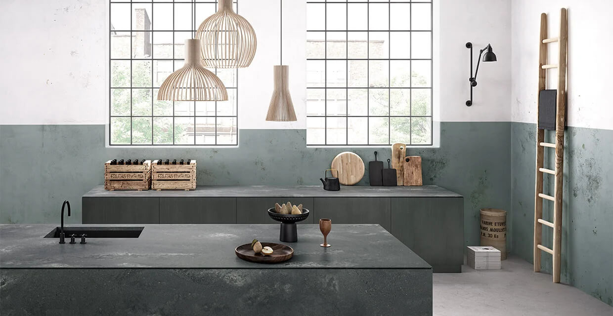 caesarstone-rugged-concrete-quartz-worktops Caesarstone quartz kitchen countertops and surfaces from Granite Planet in Weston Subedge in the Cotswolds.